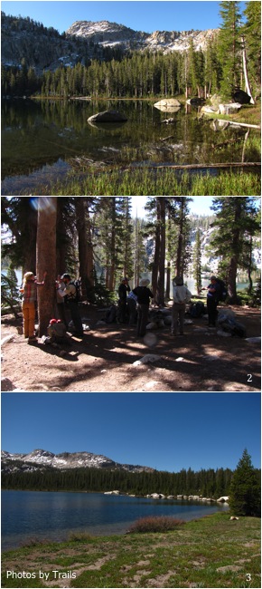 1. Swede Lake 2. Cleaning up a campsite at South Lake 3. First Dinkey Lake