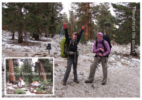 JMT winter wonderland and trailside camp east of Timberline Lake